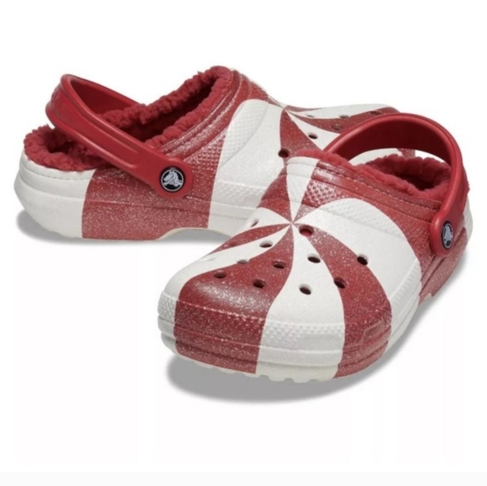Nwot Crocs Classic Lined Holiday Christmas Candy Cane Clogs Size-M13